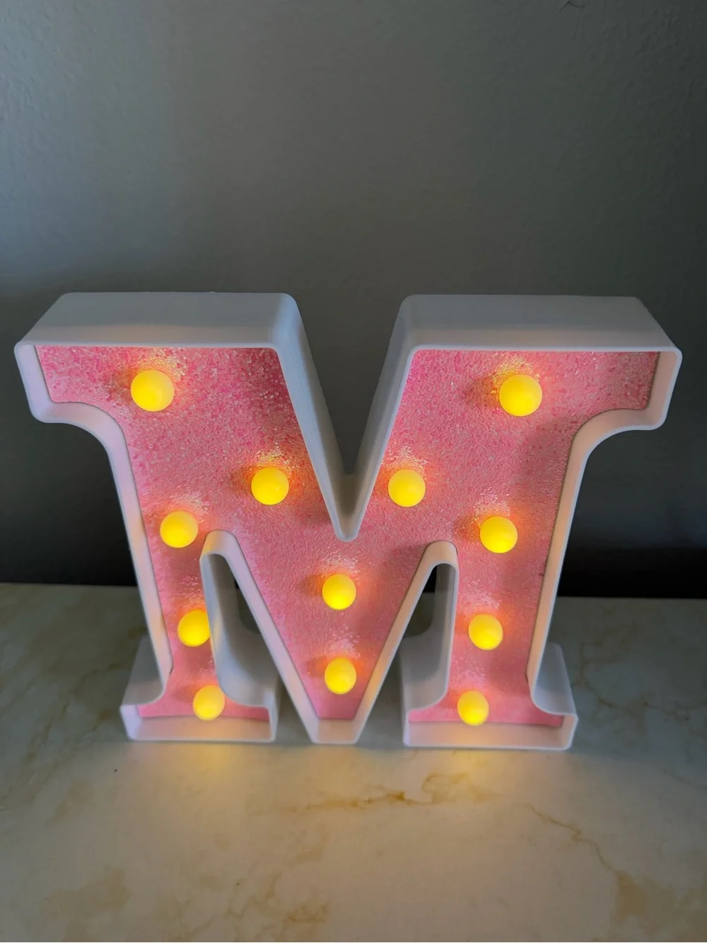 Pink Glitter Marquee Light - Letter M